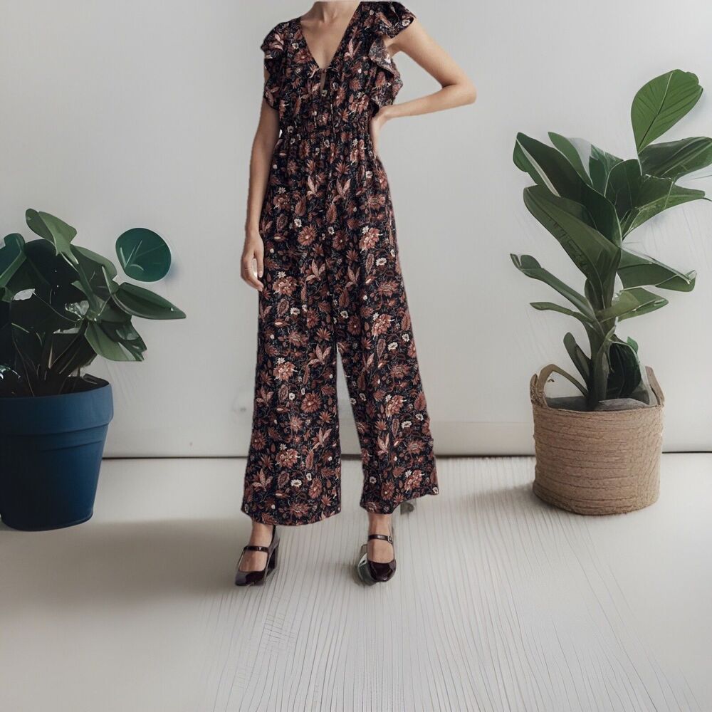 MADEWELL  Deep-V Ruffled Jumpsuit in Pampas Blooms Size M NWOT